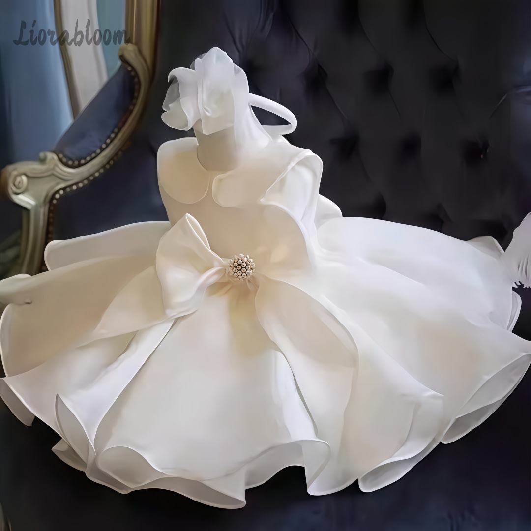 Women'S Formal Wear For Girls - White Pearl Embellished Dress Wedding Flower