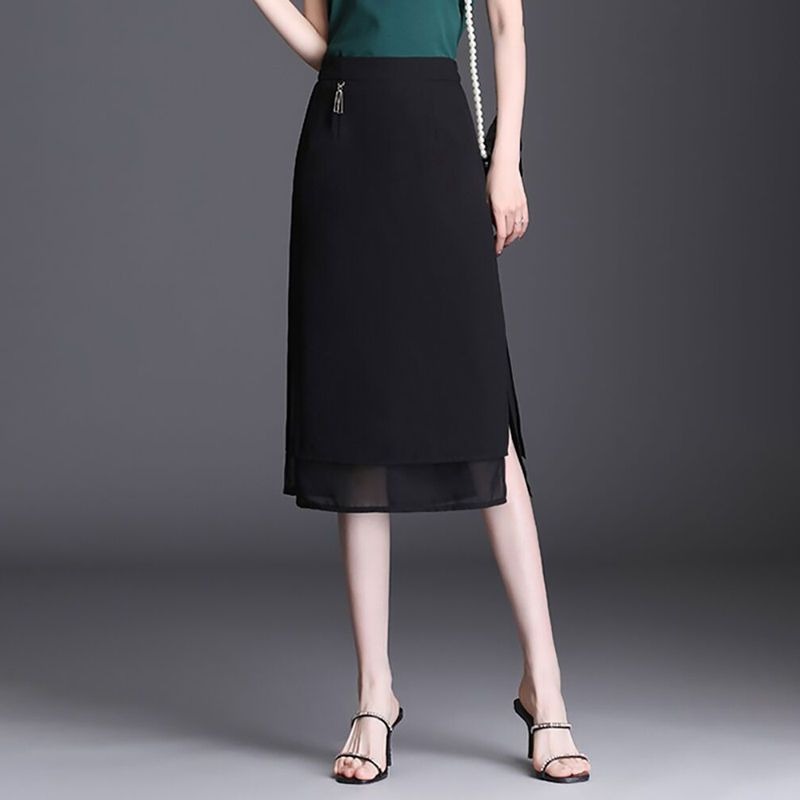 Women Formal Wear With Skirt - Women High Waist Black Midi Skirt