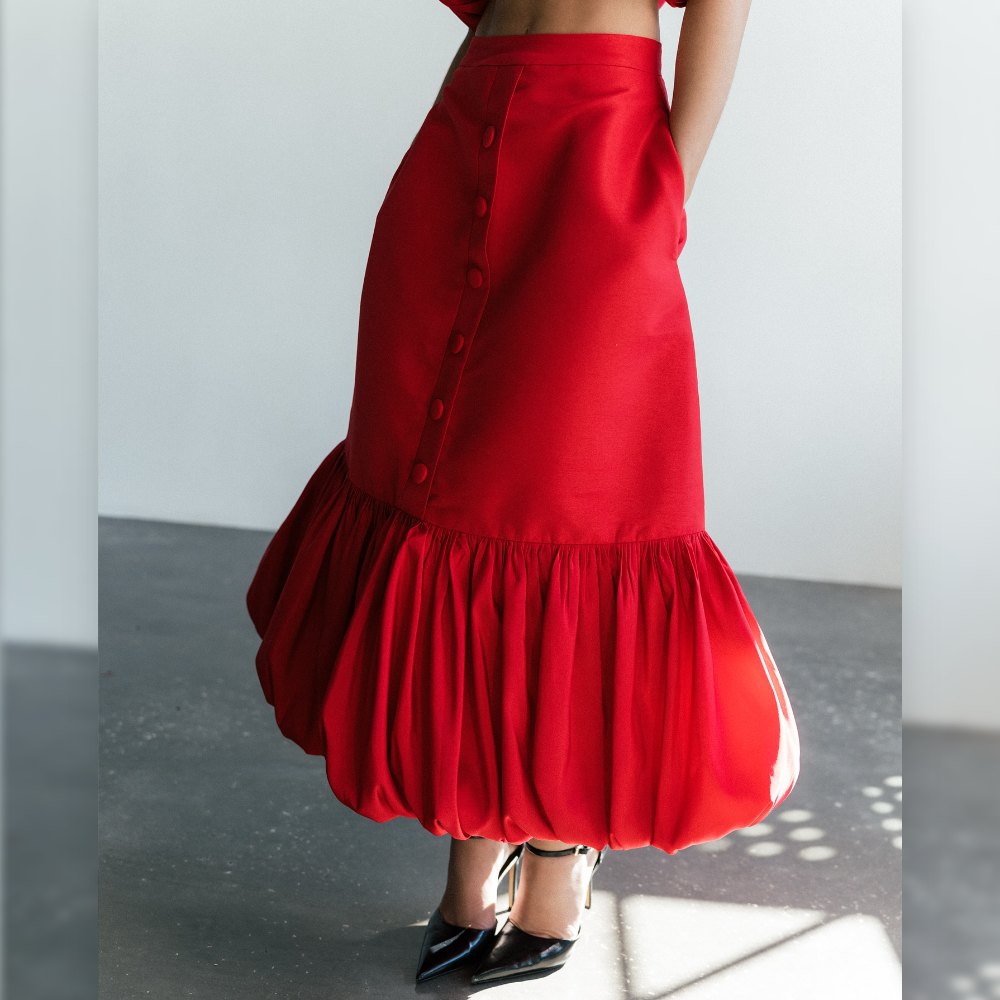 Trendy Red Ruffle Midi Skirt f - Women Formal Wear With Skirt review and price
