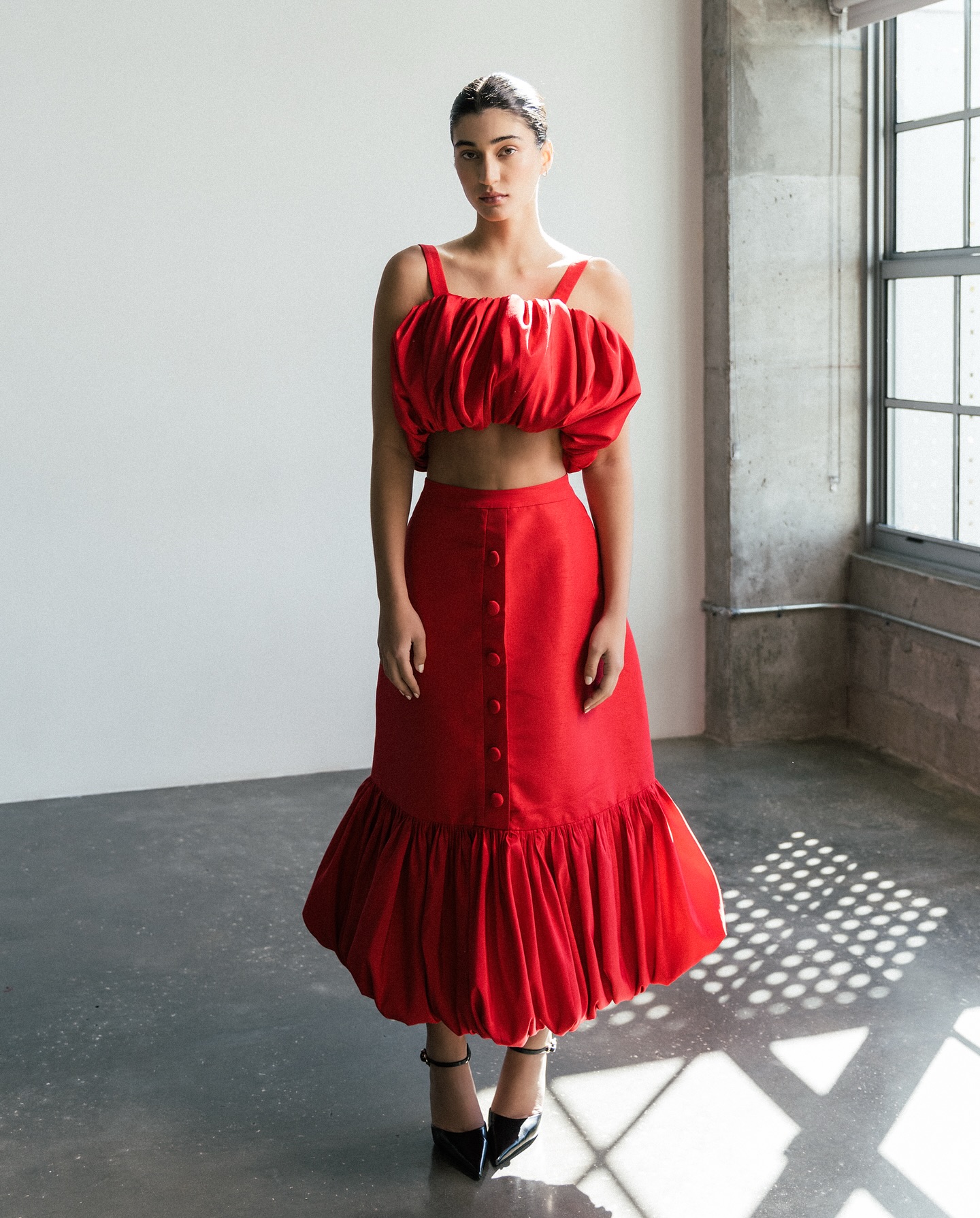 Trendy Red Ruffle Midi Skirt f - Women Formal Wear With Skirt review and price