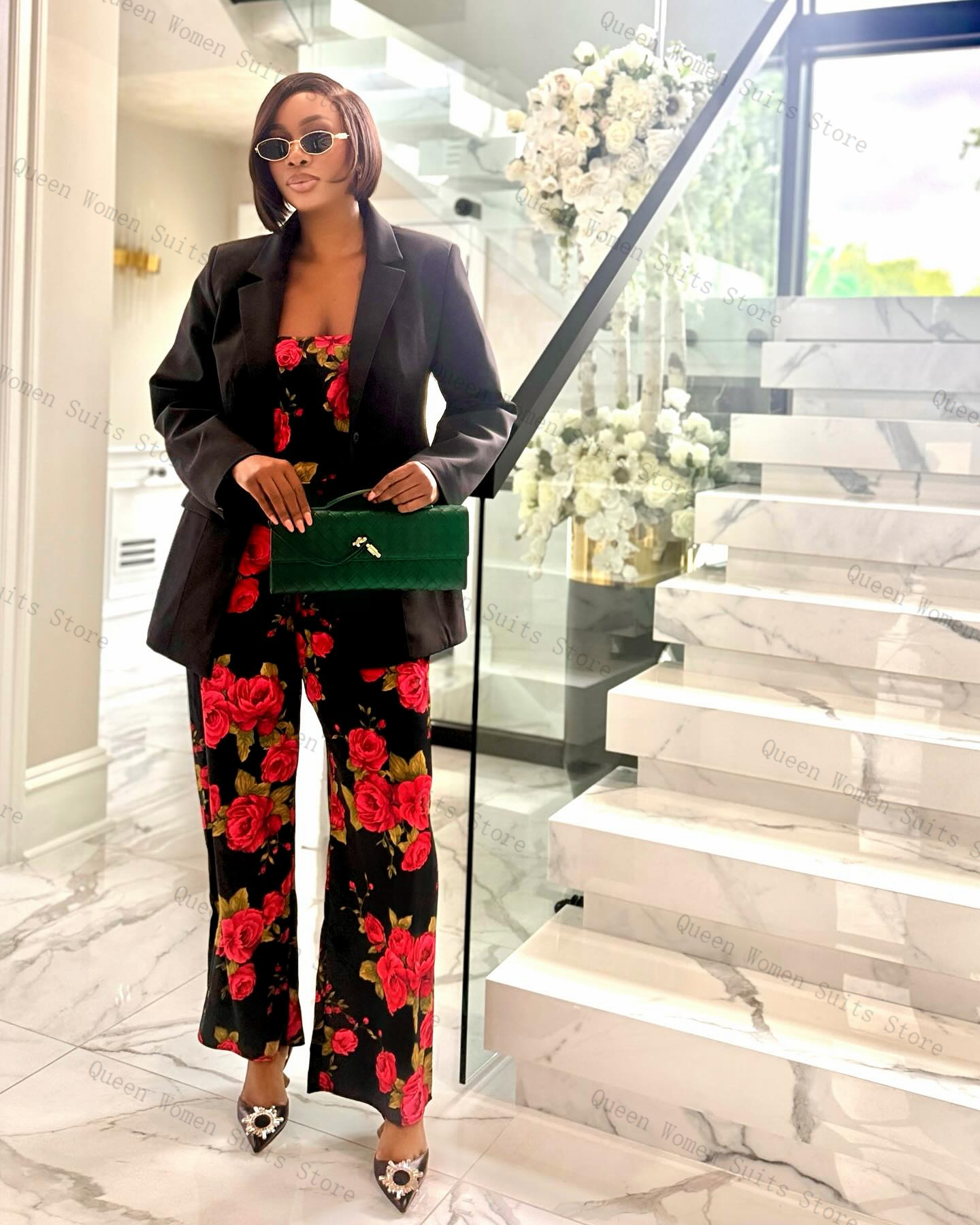 Flower Women Suit Set 3 Piece  - Women Formal Wear Black review and price