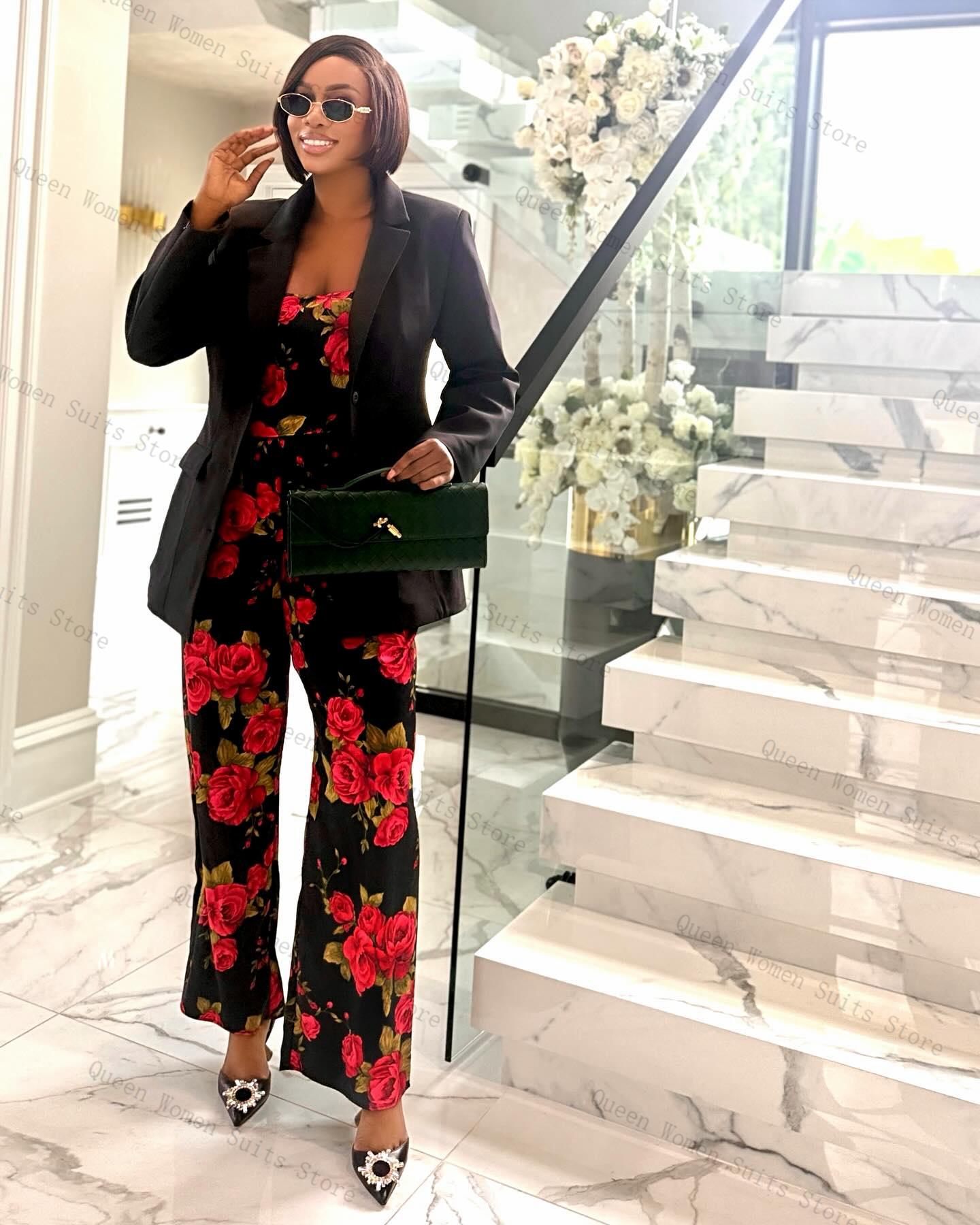 Flower Women Suit Set 3 Piece  - Women Formal Wear Black review and price