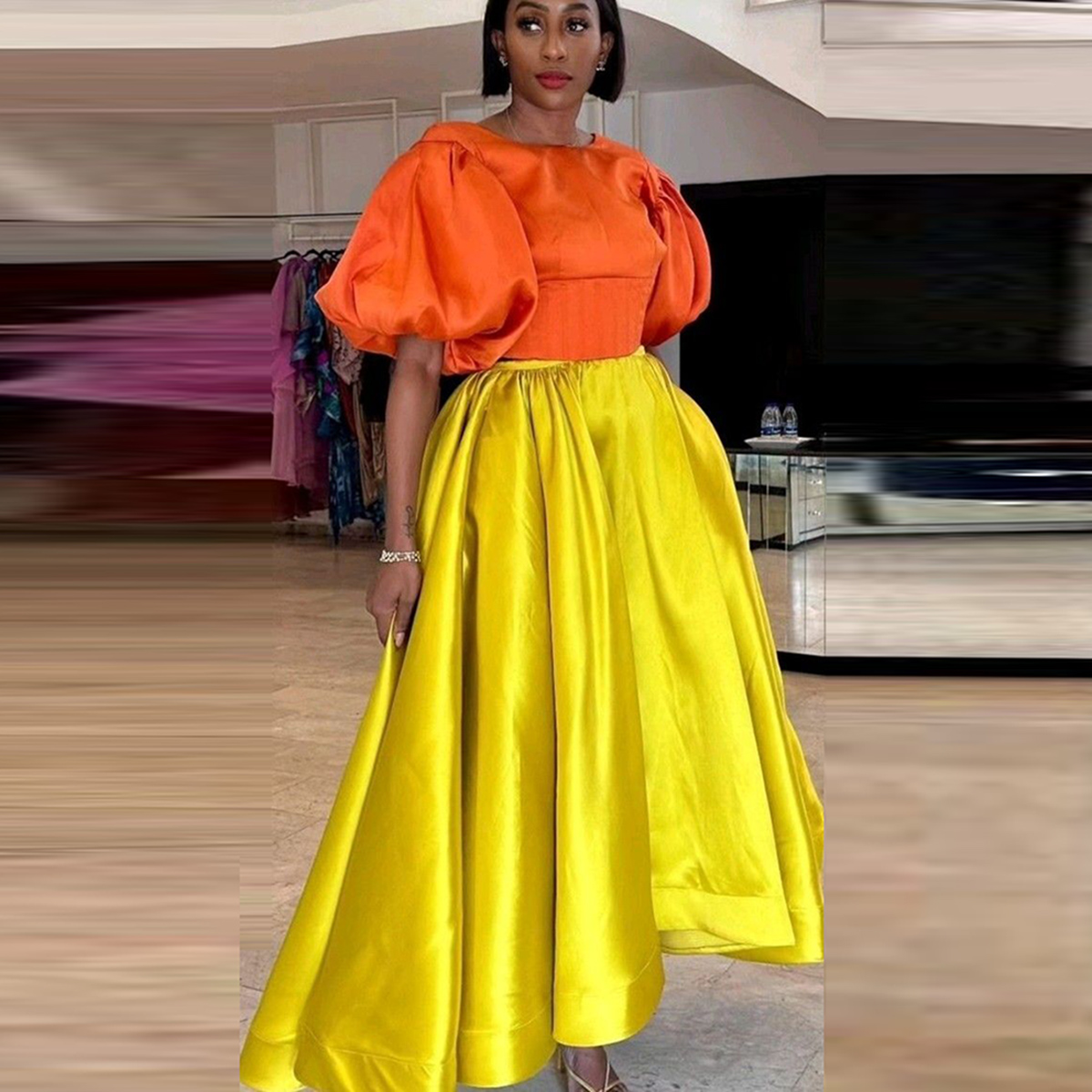 Bright Yellow Satin Skirts Lad - Women'S Formal Wear For Girls review and price