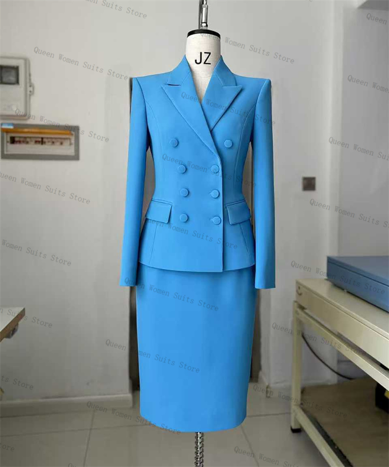 Sky Blue Women Suit Skirt Set  - Women Formal Wear With Skirt review and price