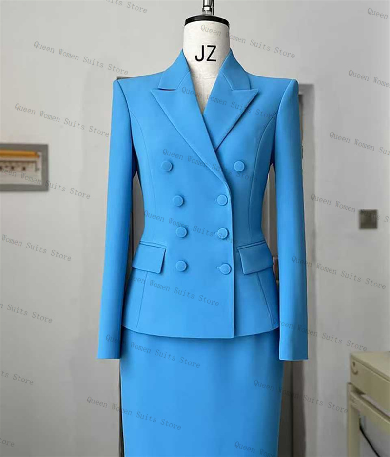 Sky Blue Women Suit Skirt Set  - Women Formal Wear With Skirt review and price