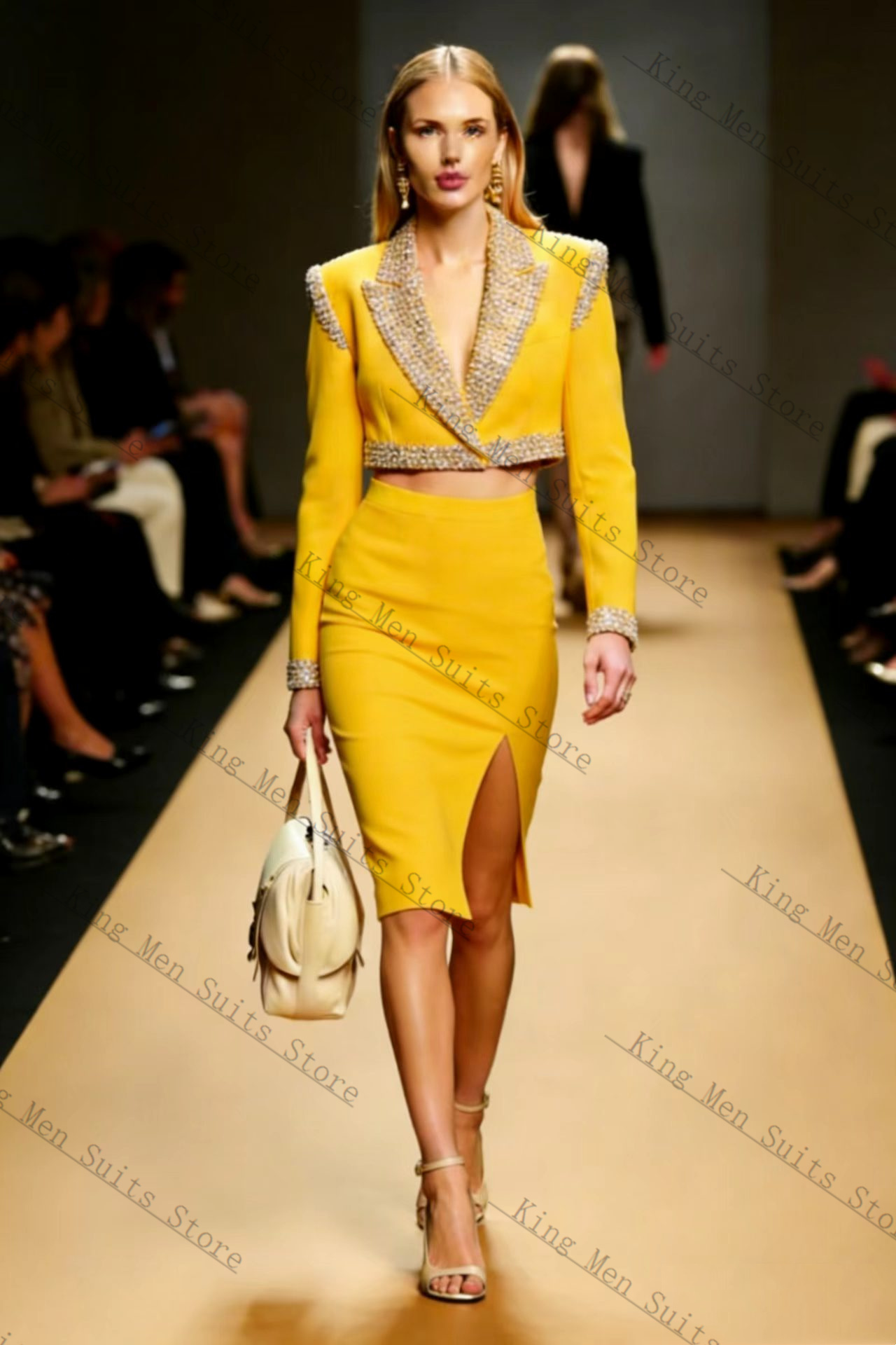 Yellow Crystals Women Suit Ski - Women Formal Wear With Skirt review and price