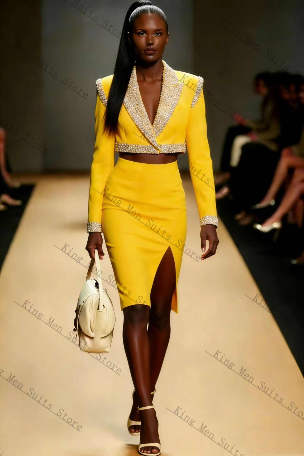 Yellow Crystals Women Suit Ski - Women Formal Wear With Skirt review and price