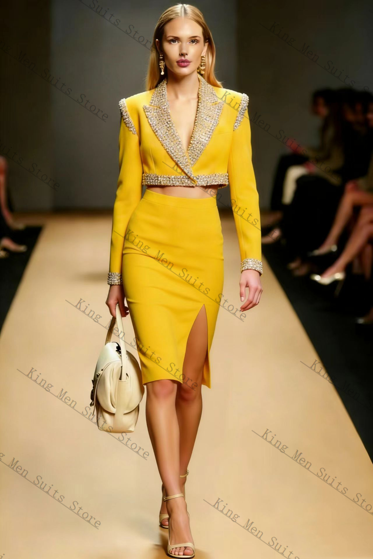 Yellow Crystals Women Suit Ski - Women Formal Wear With Skirt review and price