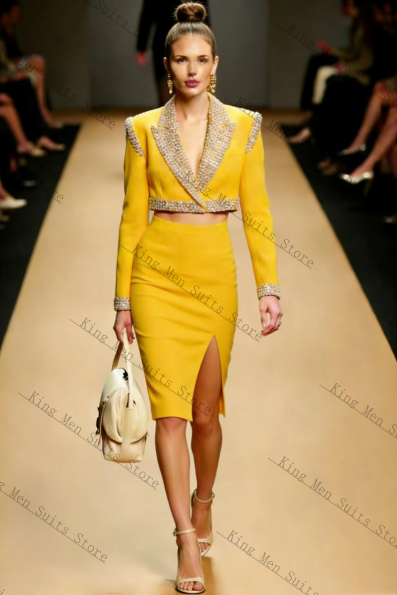 Yellow Crystals Women Suit Ski - Women Formal Wear With Skirt review and price
