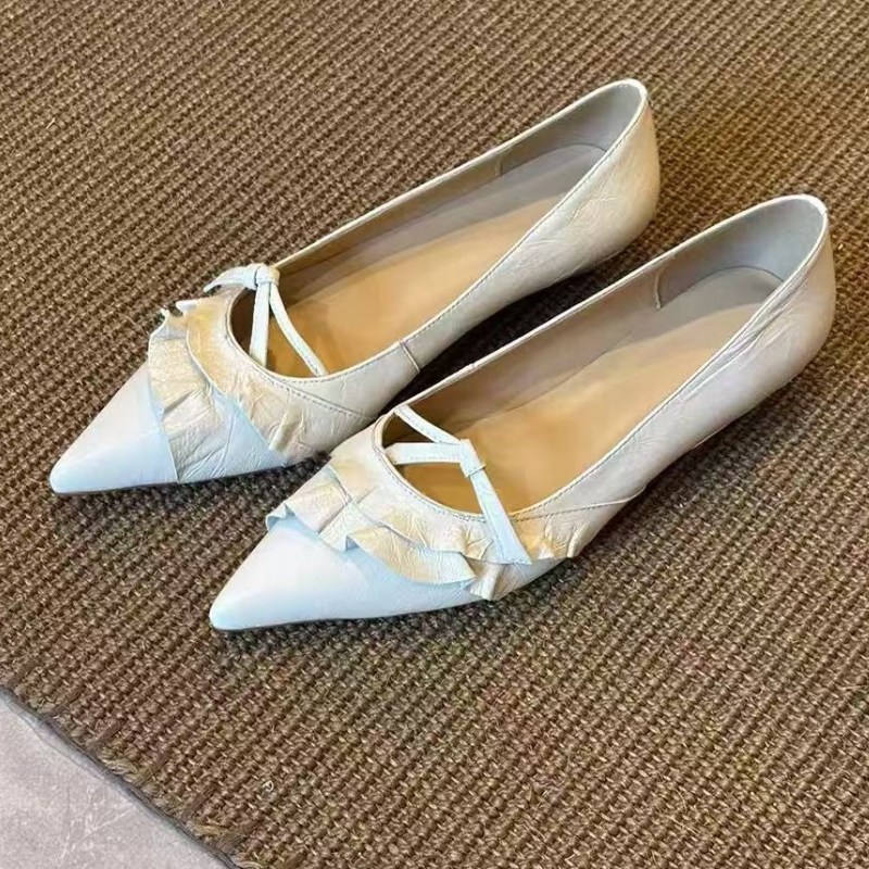 Elegant Leather Ruffles Low-he - Kitten Heel Women review and price