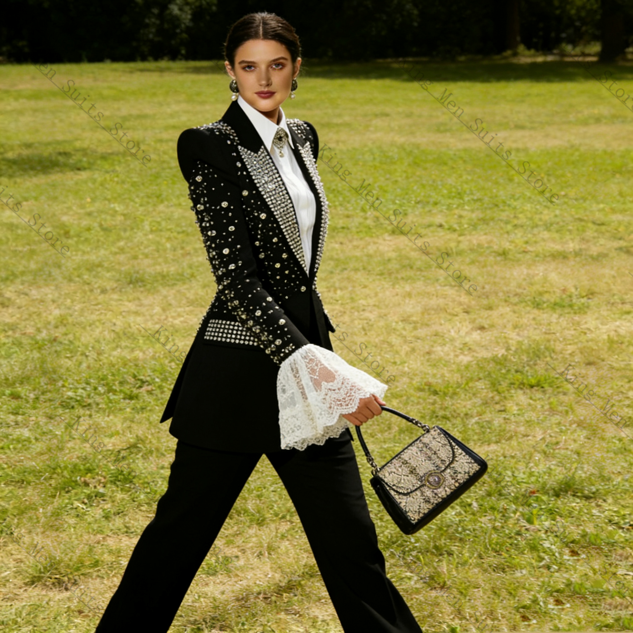 Crystals Black Women Suit Set  - Women Formal Wear Black review and price