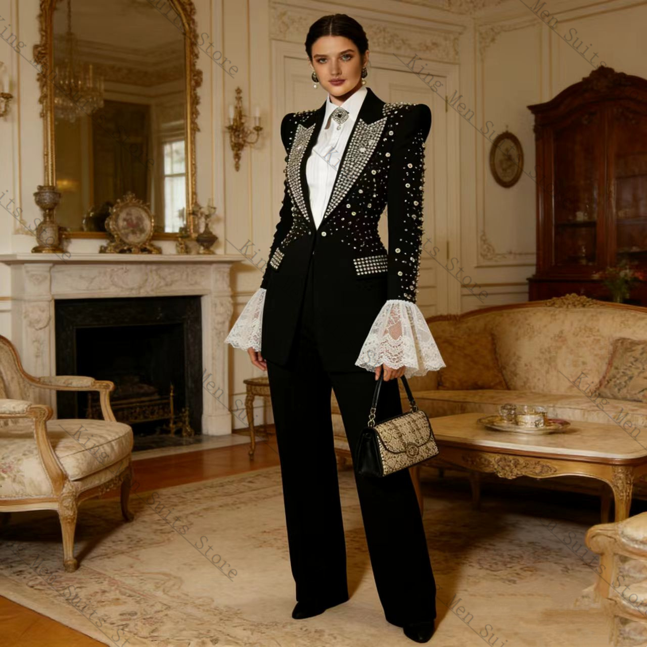 Crystals Black Women Suit Set  - Women Formal Wear Black review and price