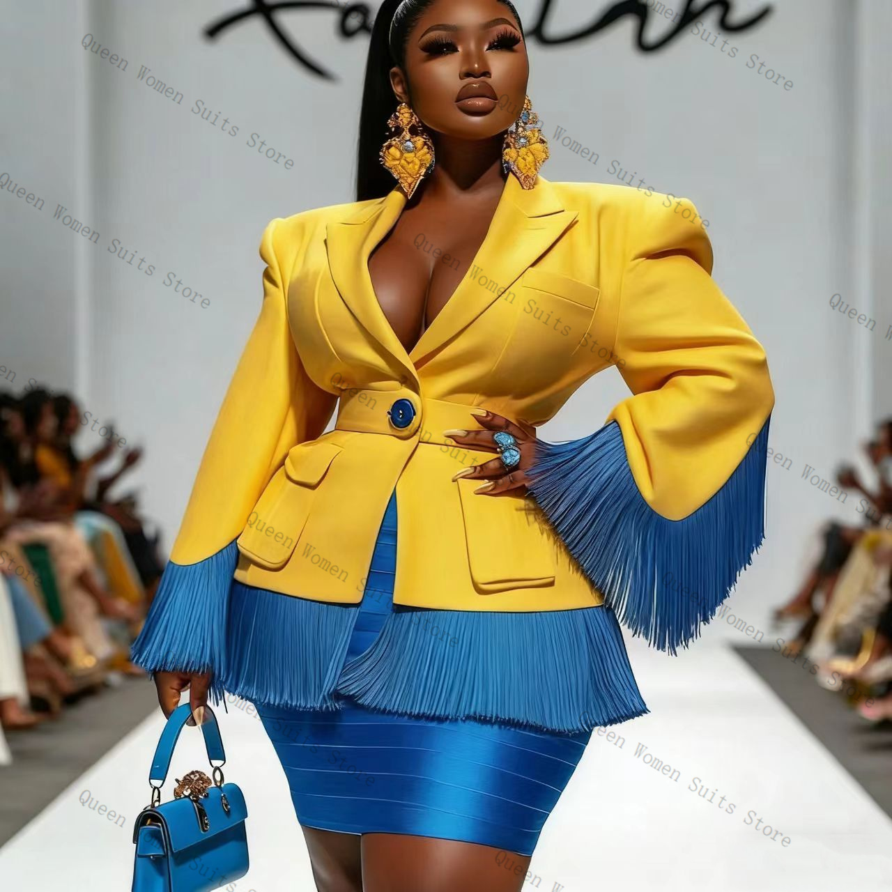 Blue Tassel Women Suit Skirt S - Women Formal Wear With Skirt review and price