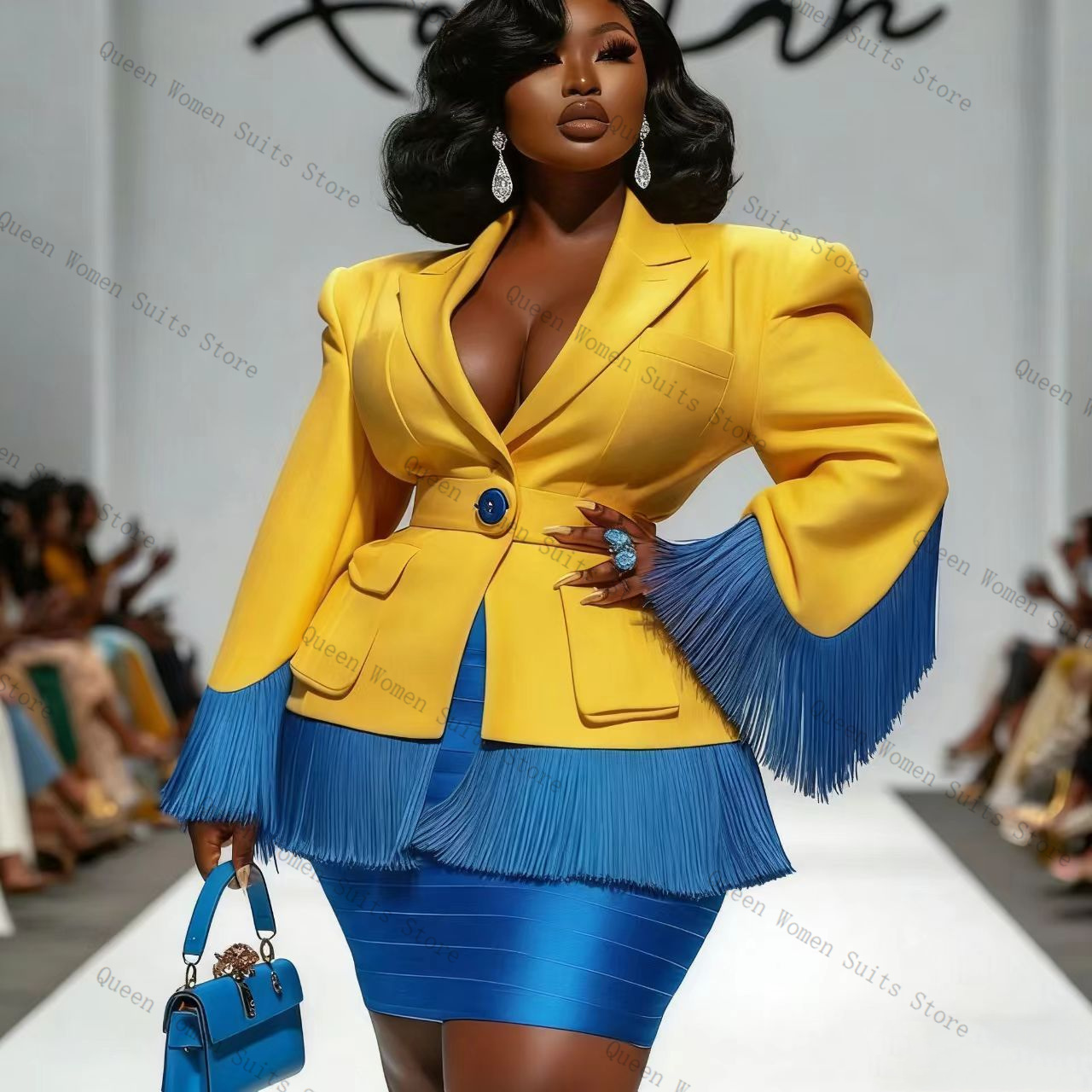 Blue Tassel Women Suit Skirt S - Women Formal Wear With Skirt review and price