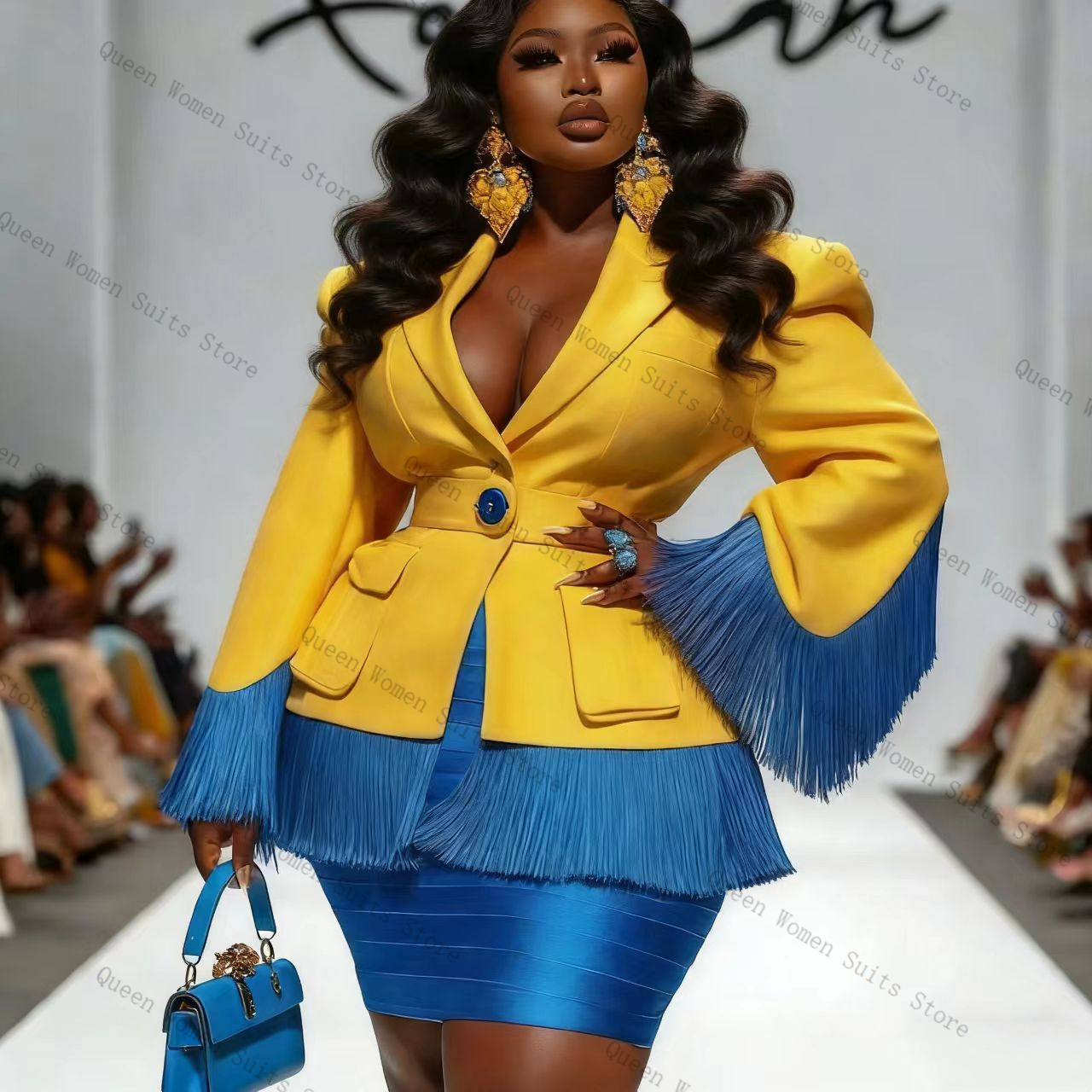 Blue Tassel Women Suit Skirt S - Women Formal Wear With Skirt review and price