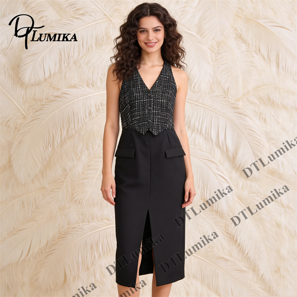 Tweed & Crepe Contrast Dress,  - Women Formal Wear Look review and price