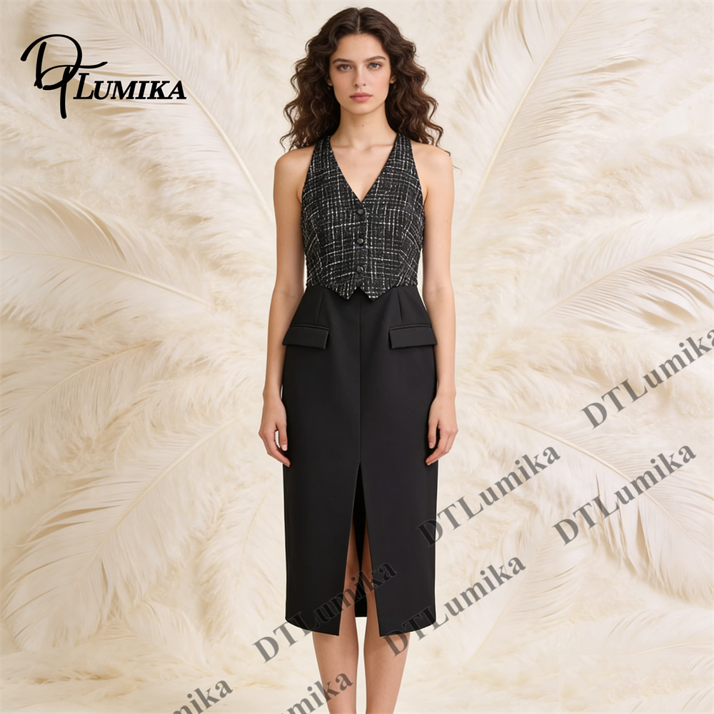 Tweed & Crepe Contrast Dress,  - Women Formal Wear Look review and price