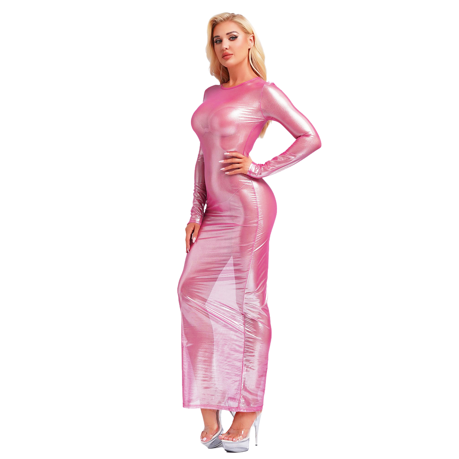 Womens Shiny Metallic Sheer Lo - Formal Wear Gowns For Women review and price