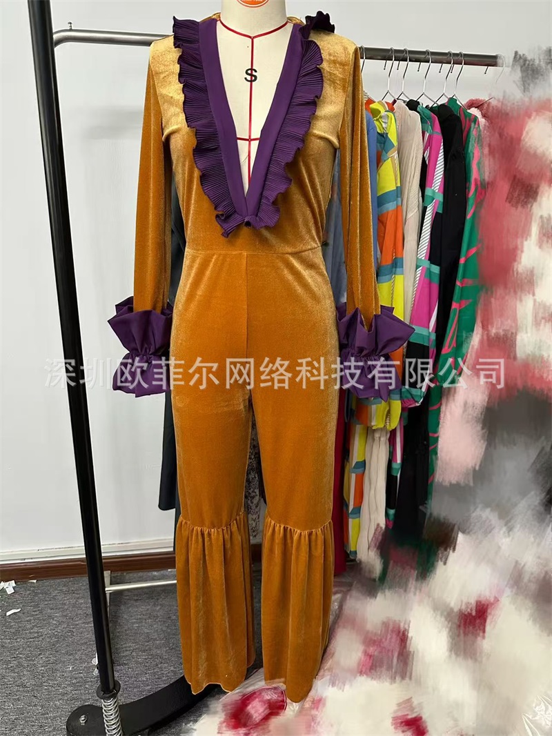 Yellow Purple Velvet Women Jum - Women'S Formal Wear Jumpsuit review and price