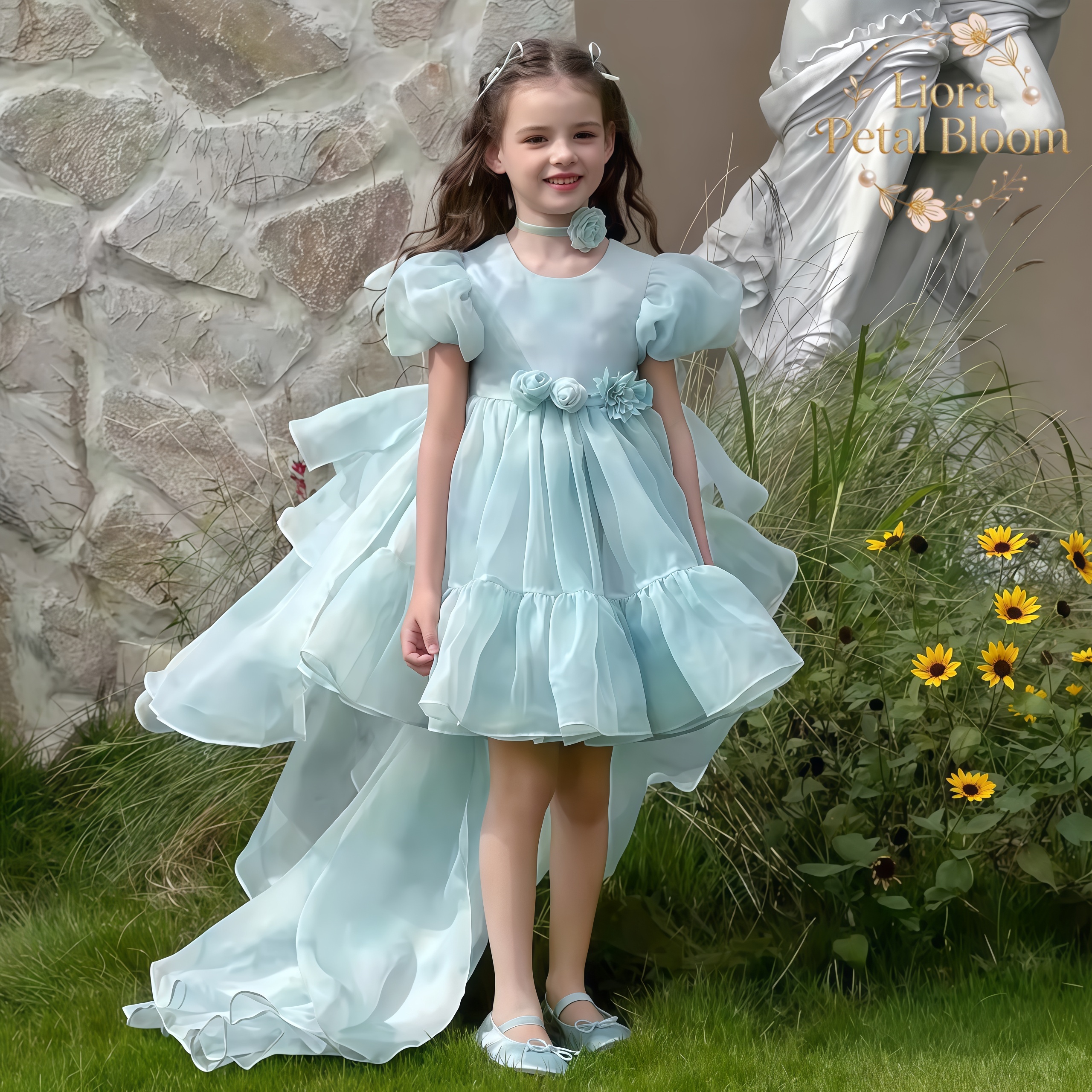 Blue Tulle Gown  Girls' Bow Pa - Women'S Formal Wear For Girls review and price