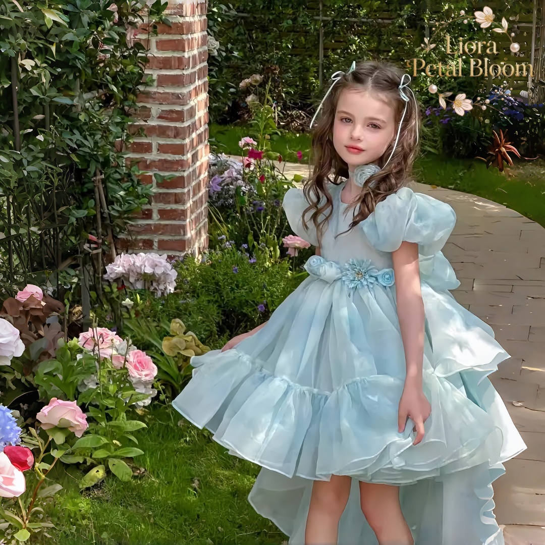 Blue Tulle Gown  Girls' Bow Pa - Women'S Formal Wear For Girls review and price